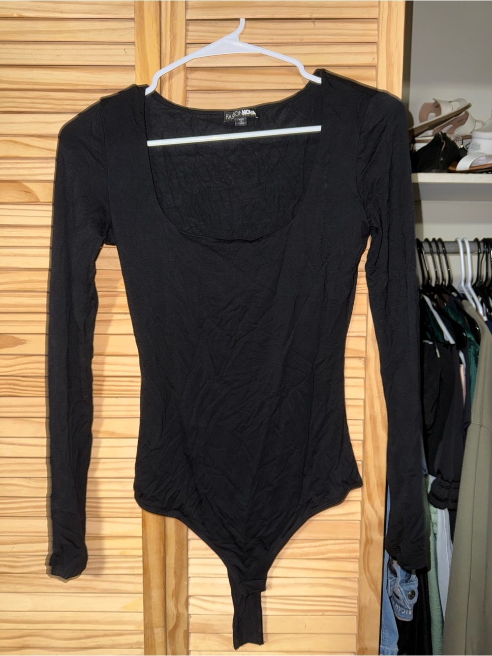 Fashion Nova Black Long-Sleeve Scoop Neck Bodysuit
